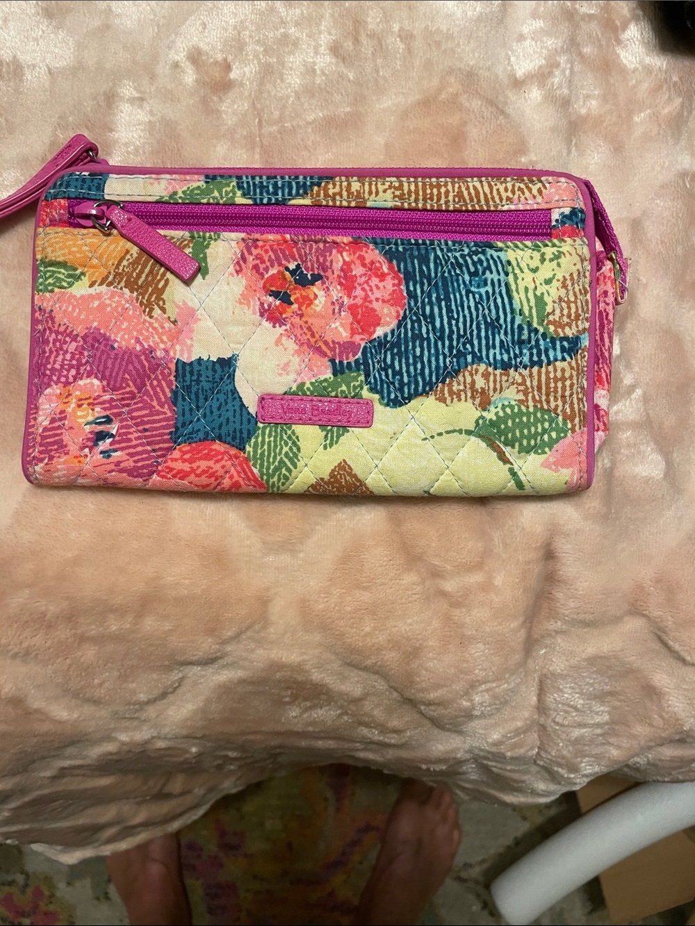 Vera Bradley Pink Multicolor Quilted Floral Wristlet